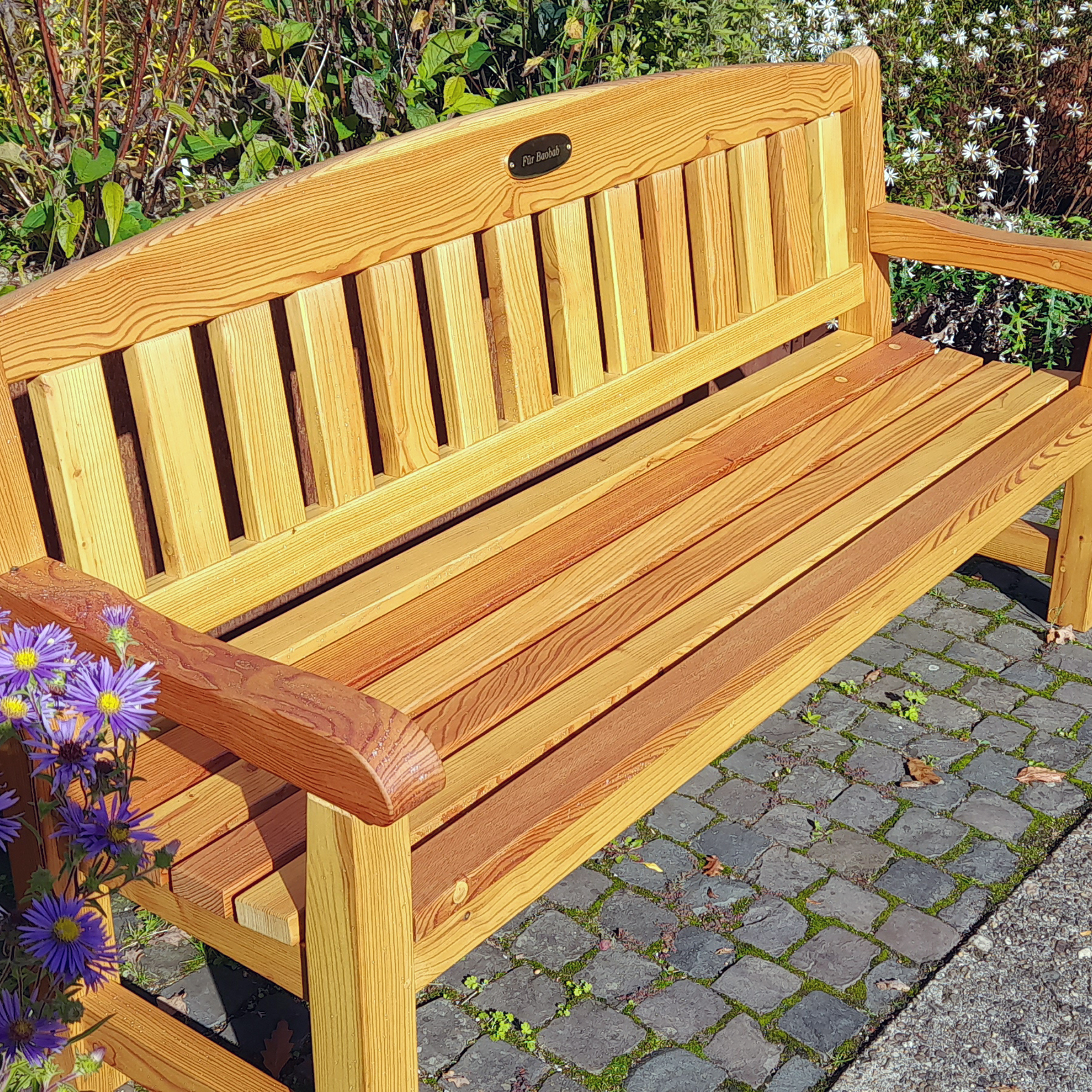 Bench with memorial plate